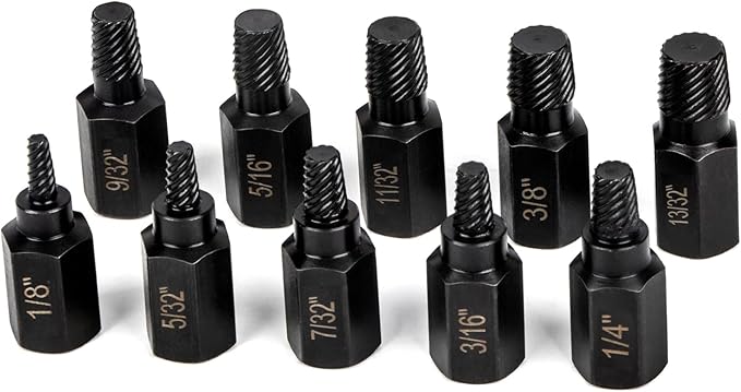 LLNDEI Screw Extractor Set, Hex Head Easy Out Set 10 Pieces, Multi-Spline Ez Out Stripped Extractor (1/8”-13/32”) CR-MO, Stripped Fastener Tool