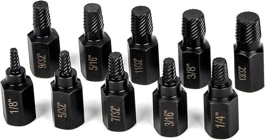 LLNDEI Screw Extractor Set, Hex Head Easy Out Set 10 Pieces, Multi-Spline Ez Out Stripped Extractor (1/8”-13/32”) CR-MO, Stripped Fastener Tool