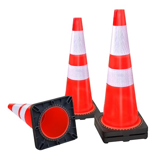 4 Pack 28 Inch Traffic Safety Cones Orange Road Parking Cones Heavy Duty Construction Cone Structurally Stable for Traffic Control at Public Place (4)