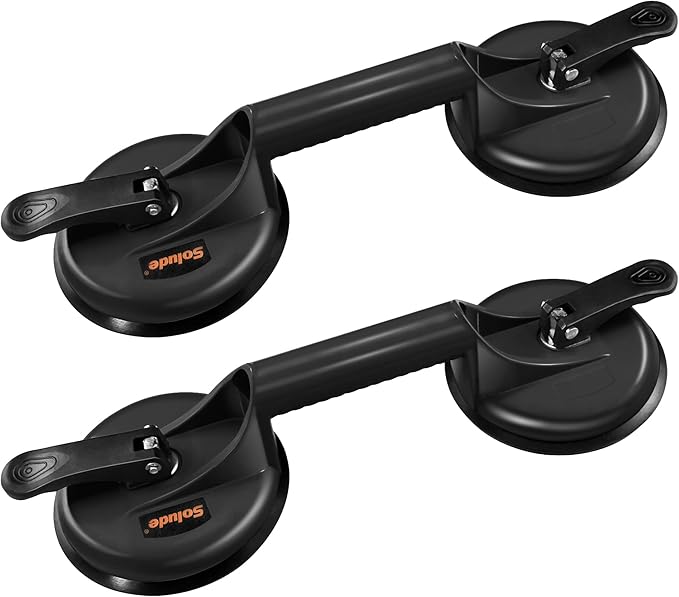 2 Pack Heavy Duty Vacuum Handle Suction Cups for Lifting Large Glass/Window/Tiles/Mirror/Granite/Floor Gap Fixer/Windshield Removal & Install Tool, Black