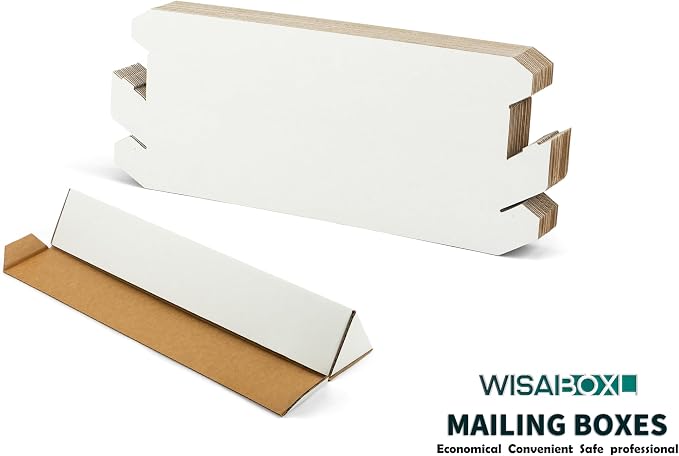 Triangle Corrugated Cardboard Mailing Tubes, 18.25x3x3 inch | 50-Pack, Bulk Poster Tubes, For FBA Shipping, Warehouse Storage, Blueprints, Artwork & Long Items, White
