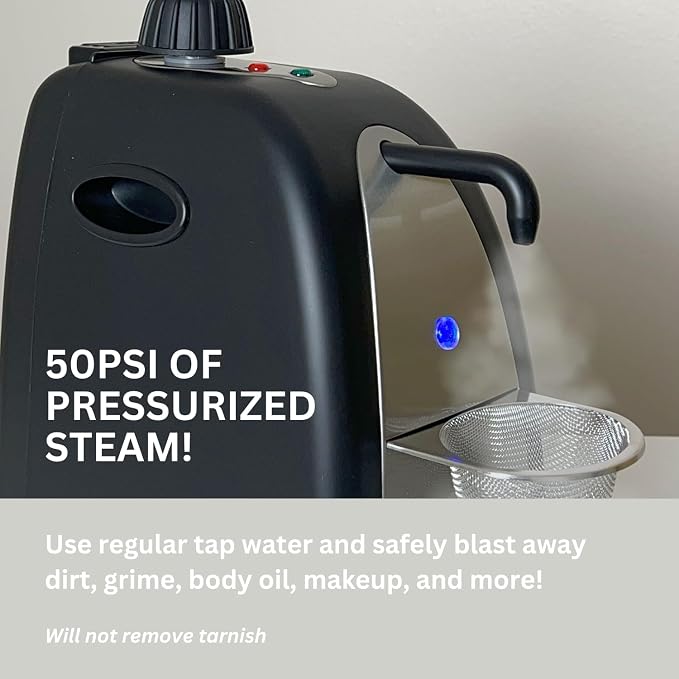GemOro Jewelry Steam Cleaner | Black Diamond Brilliant Spa Personal Steam Cleaner | Professional Performance Machine for Rings Watches Glasses Earrings (Matte Black)