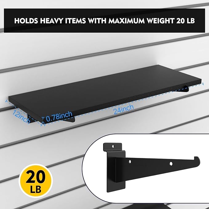 8 Pack Wooden Slatwall Shelf, 23.6"D x 11.8"W Slatwall Shelves with Metal Brackets Heavy Duty Slat Wall Organizer Slatwall Shelving Accessories for Garage, Home (8, 23.6"D x 11.8"W x 0.8"H)