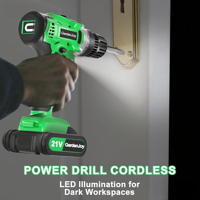 GardenJoy 20v Cordless Drill Set, Power Electric Kit 2 Batteries With Charger 30Nm 2-Speed 3/8" Keyless Chuck 24+1 Torque Drill Driver screwdriver Bits with LED Electric Work Light for DIY