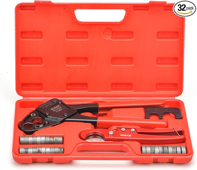 IWISS Angle PEX Crimping Tools Combo Kits for 1/2" & 3/4" Pex Crimp Rings with Go/No-Go Gauge with PEX Pipe Cutter Suits for All US F1807 Standards Copper Rings