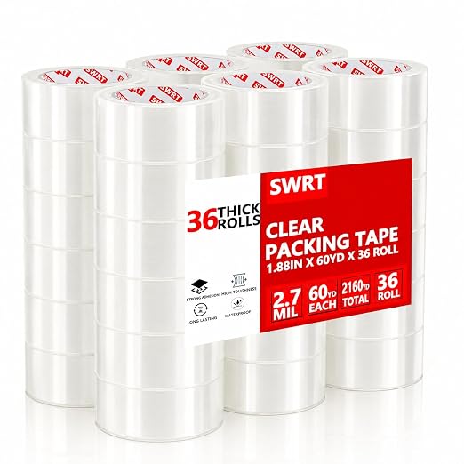 SWRT 2.7Mil Thick Ultra Clear Packing Tape, 36 Rolls Heavy Duty Packaging Tape for Shipping Packaging Moving Mailing, Thicker Sealing Tape-1.88" x 60 Yards Per Roll, 2160 Total Yards