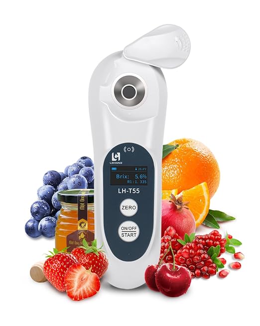 3-in-1 Digital Brix Refractometer with ATC/Refractive Index(RI), Accurate Measurement with Precision Light-Blocking Cover, Brix Meter for Fruit Juice/Beer Brewing/Coffee/Wine Liquid, Range: 0-55%