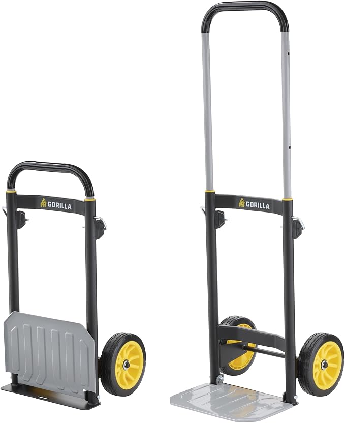 Gorilla 400 lb Capacity Steel Hand Truck, Telescoping Handle, Patented Trailer Locks, 8" No-Flat Wheels, Heavy-Duty Black Hand Truck