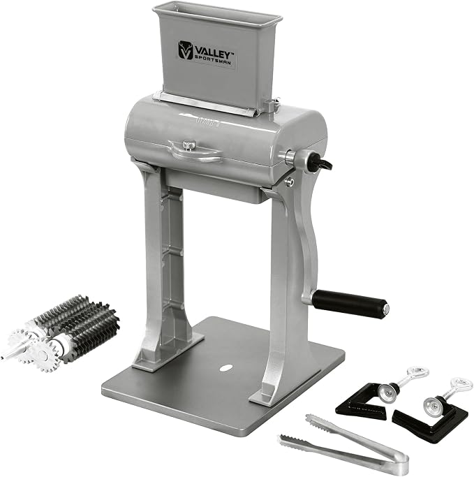 Manual Meat Tenderizer Jerky Slicer - 2-in-1 Meat Tenderizer Machine, Stainless Steel Tenderizing Blades and Jerky Slicer Blades, for Beef and Chicken (Silver)