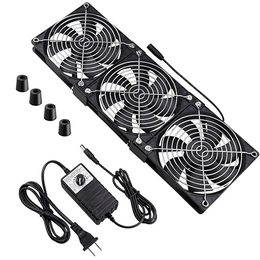 Wathai Dual Ball 3 x 120mm Computer Fan with AC Plug DC 12V Server Fans | Baseboard Booster Fan with 110V 120V 220V 240V AC Speed Controller for DIY Cabinet Chassis Machine Rack Workstation Cooling