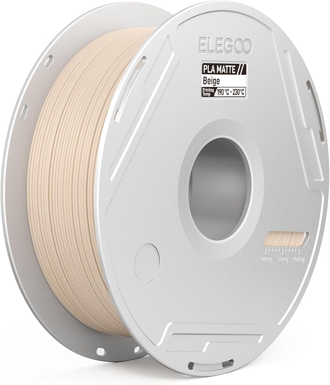 ELEGOO Matte PLA 3D Printer Filament with Reusable Spool，1.75 mm Printing Filament Beige 1 kg, Dimensional Accuracy +/- 0.02 mm, Compatible with Most 3D Printers