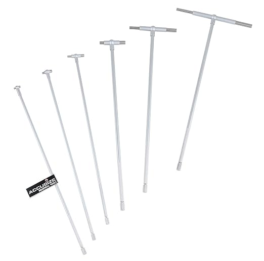 Accusize 12" Long Reach Telescoping Gage Set 5/16 in-6 in, 6 Pc, 3602-5012 | Satin Chrome Finish, Self-Centering Double-Action, Hardened Tool Steel Contacts, Plastic Case,