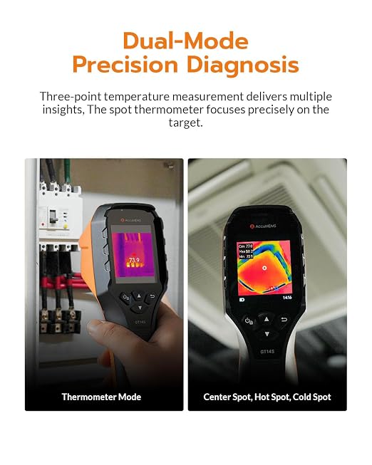 GT14S Thermal Imaging Camera with Edge Enhancement,Infrared Camera with Thermometer Mode, -4°F to 1202°F Range, 25Hz Image Frequency, 14H Runtime, 240g Compact Design
