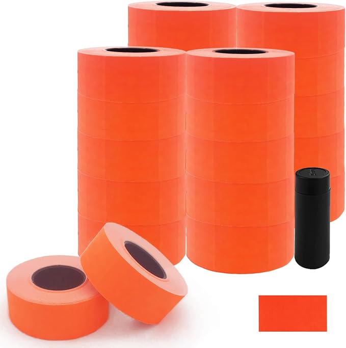 Motex 2 Line Blank Labels - 20,000 Fluorescent Red Blank Price and Date Gun Labels with 1 Ink Roller, Fits MX-2316NEW