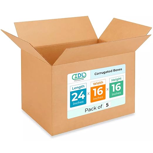 Extra Large Shipping & Moving Boxes 24 x 16 x 16 inches (5-Pack) - Extra Strength 200 lb vs Regular - USA-Made Corrugated Strong Packing Boxes for Moving - Large Cardboard Box by IDL Packaging -