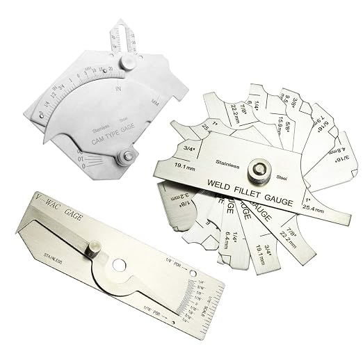 V-WAC Gage Biting Edge Stainless Steel Welding Gauge + 7 Piece Fillet Weld Gauge Gage Set + MG-8 Bridge Cam Gage Welding Gauge kit