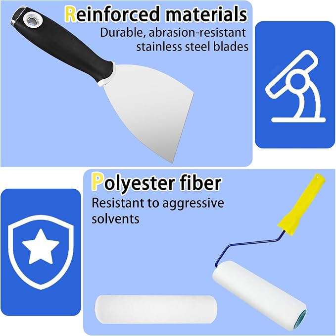 VKE Self Leveling Concrete Tools, Stainless Steel Epoxy Squeegee, Spiked Roller for Self Leveling 63 in Extension Pole, Epoxy Shoes, Epoxy Roller Easy to Clean, Rugged
