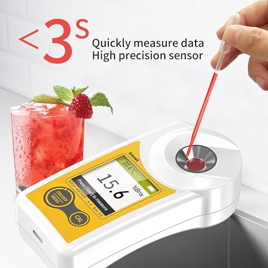 Digital Brix Refractometer Flagfront brix Meter Refractometer USB C Charging Automatic Temperature Compensation Brix Refractometer Range 0-55%，±0.1% Precision(English Keyboard)