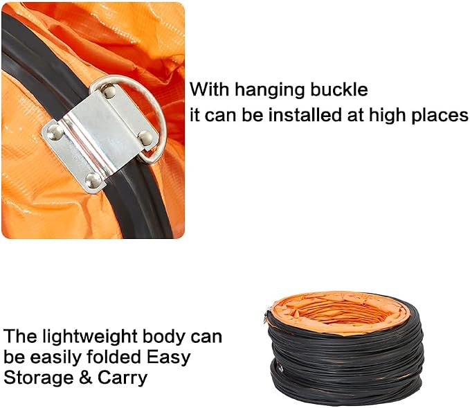PVC Flexible Duct Hose, HVAC Duct Hosing Flame Retardant for Ventilator Utility Blower Fan with Adjustable Rope and D-Ring, Easy Storage (10inx16ft)