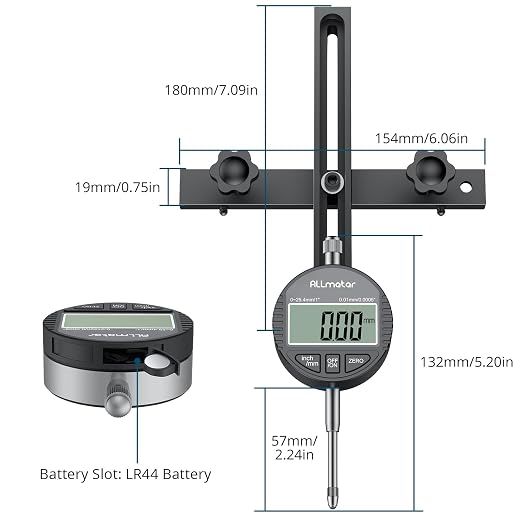 Digital Table Saw Gauge | Straight-Through Chute Design | 0.01mm Precision Dial Indicator | 3/4"(19mm) Aluminum Bar | for Blade/Fence/Arbor Alignment | Fits Saws with ≥3/4" Miter Slots