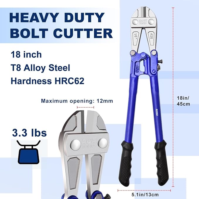 ZrgGea Bolt Cutter 18 Inch | Heavy Duty Wire Cutters | Industrial-Grade Heavy-Duty Bolt Cutters, Forged from T8 Alloy Steel, Hardness HRC62, Knives for Cutting Rebar, Screws, Fences and Padlocks