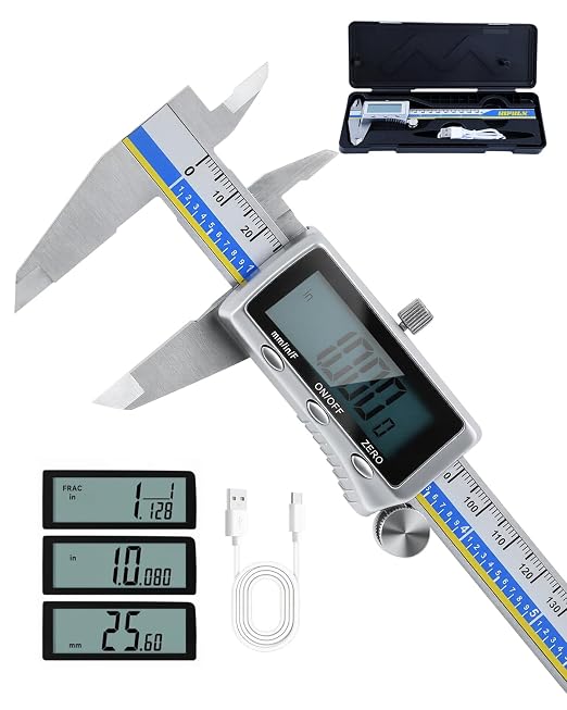 Digital Caliper with USB-C Charging, 6" Stainless Steel Digital Caliper Measuring Tool, 4-in-1 Calipers with Large LCD Screen, Micrometer with MM/in/F Conversion for DIY/Household/3D-printing
