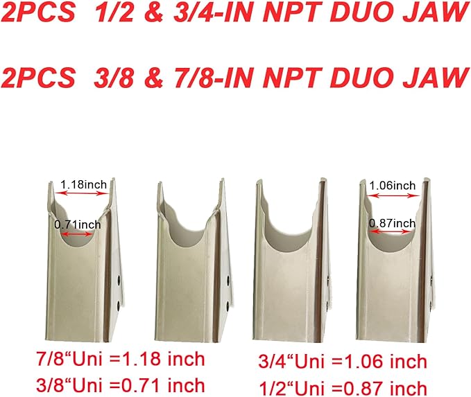 18” Quick Coupler Mate Pipe Clamps Includes 4 Duo-Jaw Sets(2 * 1/2" + 3/4" and 2 * 7/8" + 3/8" Jaw) for Hydraulic Pipe Clamps Quick Coupler Tool Suitable Excavators, Tractors etc.