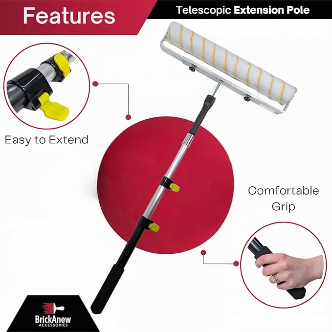 18" Paint Roller Kit with Extension Pole - Includes 3ft Adjustable Telescopic Pole, 12"-18" Adjustable Roller Frame, (4) 18" Roller Covers | Interior & Exterior Paint Supplies