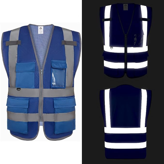 Dazonity High Visibility Mesh Safety Vest with Multi Pockets and Zipper, Fit for Men & Women, Work, Construction, Surveyor
