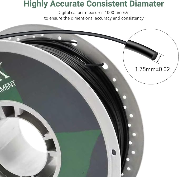 PETG Glass Fiber 3D Printer Filament, Dimensional Accuracy +/- 0.03 mm, 1kg Spool(2.2lbs), 1.75 mm Fit for Most 3D Printers, Black