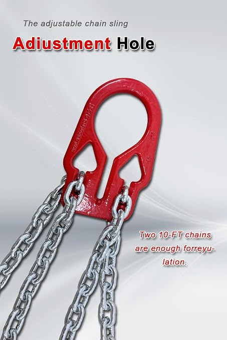 Chain Sling 6613 lbs 5/16 Inch x 10 Ft Chain Slings for Engine Hoist 2 Legs Heavy Duty Lifting Chains with Adjustable Hooks for Industrial Engine Hoist【3ton】