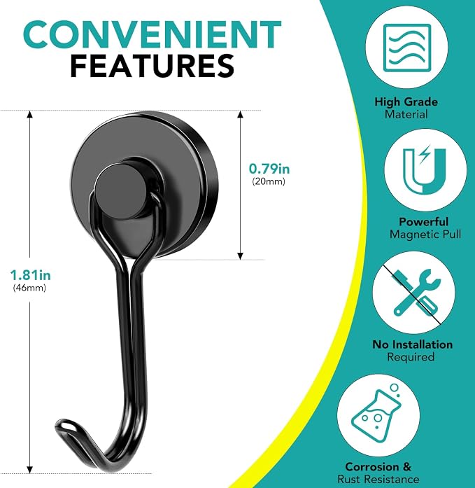 DIYMAG Magnetic Hooks,40LBS Heavy Duty 4 Pack 2026 Cruise Ship Essentials | Strong Magnets hook for Hanging Refrigerator Home Kitchen Office Grills Classroom