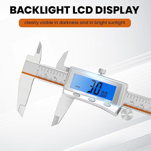 LAYME Digital Caliper, Rechargeable Calipers Measuring Tool with Backlight LCD Screen, Stainless Steel, Auto-Off Micrometer, Inch/MM/Fraction Conversion for Household/3D Printing/Woodworking(8 Inch)
