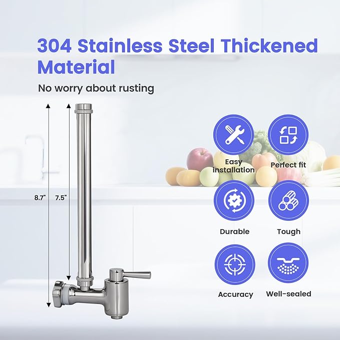 304 Stainless Steel Sight Glass Spigot, Clear View Water Level with Red Floating Ball, Durable Metal Material, Fits Universal Gravity Filter Systems