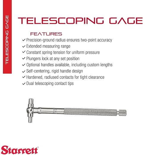 Starrett Telescoping Gage, Self-Centering with Two Arms - Ideal for Determining True Size of Holes, Slots and Recesses - 1/2" - 3/4" Range, 2-3/8" Handle Length - 579B
