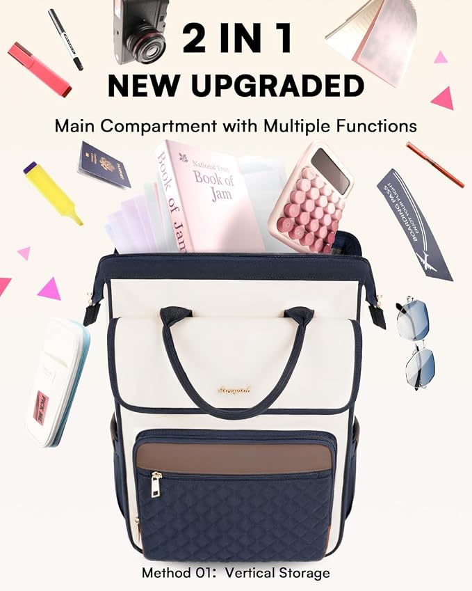 Rolling Backpack for Women, Travel Rolling Laptop Backpack with Wheels, Vertical & Horizontal Storage 2 In 1, Flip-Top Design, Water-Resistant Overnight College Underseat Carry on Luggage, Navy Blue