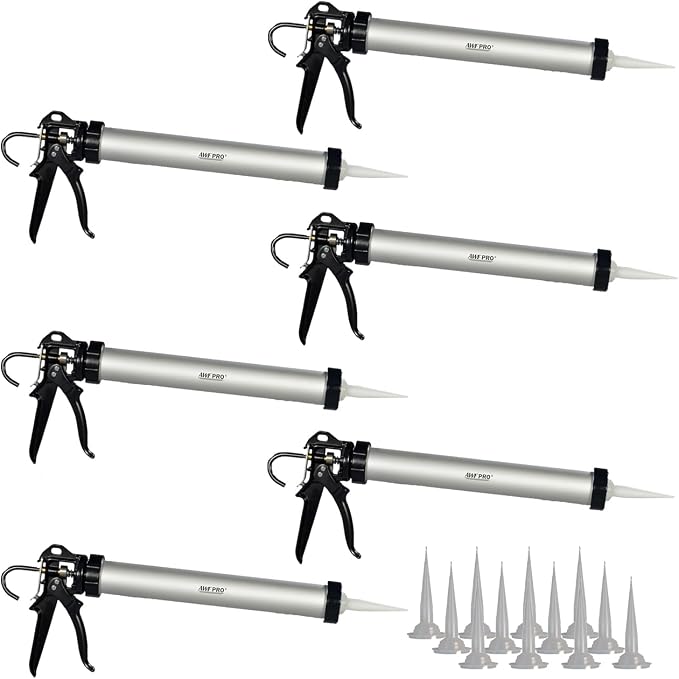 AWF PRO Sausage Caulking Gun, 20 oz Foil Pack and 10 oz Cartridge Convertible, 18:1 Thrust Ratio, Aluminum Barrel, Includes 3 Tips, Pack of 6
