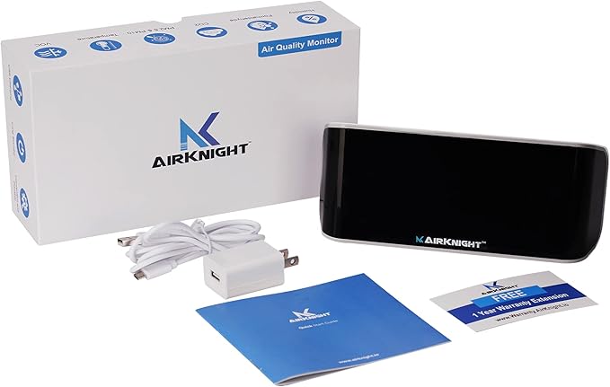 AirKnight Premium Indoor Air Quality Monitor Indoor & Air Quality Sensor. VOC Detector, CO2 Monitor, Formaldehyde Detector HCHO, AQI, PM2.5, PM10 Temperature Humidity Air AQI CO2 Meter (White)