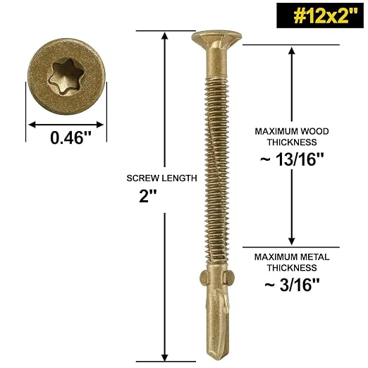 FMhotu #12 x 2 Trailer Deck Screws, Self-Tapping Sheet Wood Metal Screw, 181Pcs T25 Star Bits Reamer Tek Screws for Trailers, for Attaching Wood to Steel