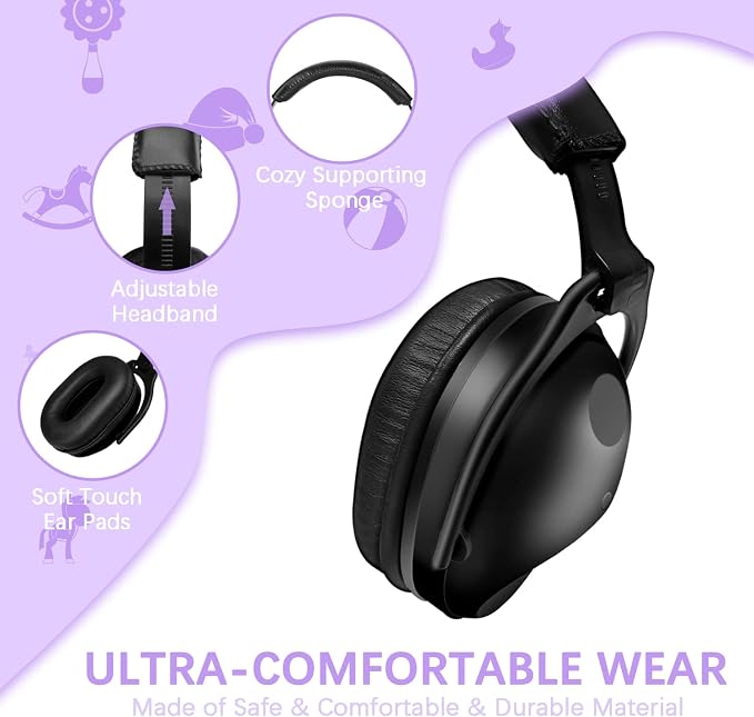 ZOHAN Kids Ear Protection 2 Pack, 25dB NRR Noise Cancelling Headphones for Kids, with Pillowy Pads, for Monster Truck, School, Autism, Sensory, Fireworks, Concerts, Events (Black+Black)