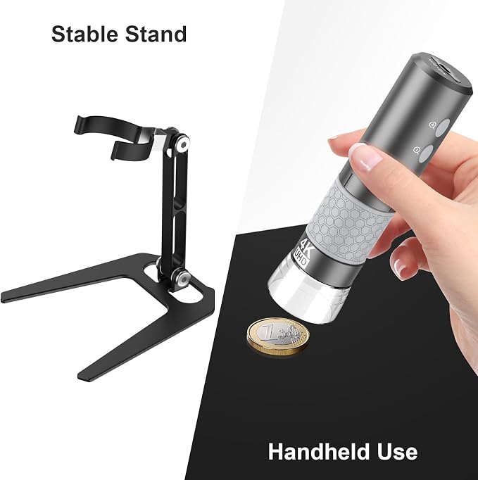 Jiusion WiFi USB Digital Handheld Microscope with Case, 50 to 1000x Wireless Magnification Endoscope 4K 3840x2160P Camera 8 LEDs with Metal Stand for iPhone iPad Android Mac Windows Linux Chrome
