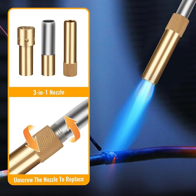 Propane Torch Head with 3 Nozzles, Trigger Start Gas Torch for for Propane, MAP and MAPP, High Intensity Torch Head Kit for Soldering, Welding, Ignition, Cooking