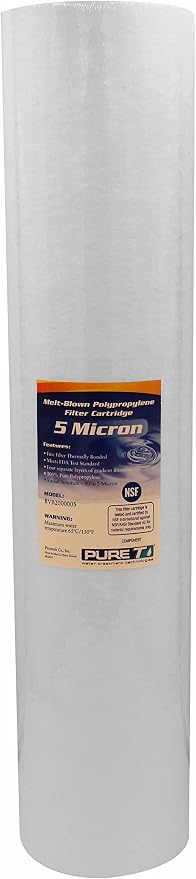 PureT BVB2000005 20x4.5" Water Sediment Filter - NSF Certified - Spun Poly Filter Removes Sediment and Other Organic Debris (5 u Micron Rated)