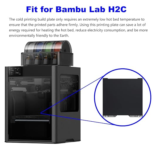 for H2C/A2L Cold Build Plate No Heating No Glue Double Sided PEI Textured Cool Printing Bed Sheet 335x346.5mm 3D Printer Flexible Removable Spring Steel Heated Platform Mat for Bambu Lab H2C