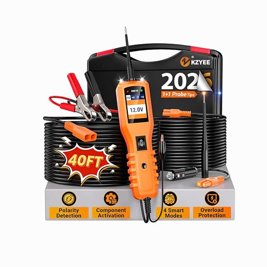 KZYEE KM10 Power Circuit Probe Tester with Live Waveform Display & Component Activation, 12V–24V Automotive Electrical Tester for Short Finding, Wire Tracing & Circuit Diagnostics, 40FT Reach
