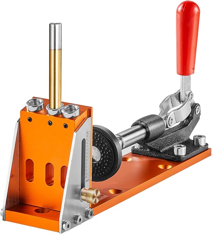 VEVOR Pocket Hole Jig Kit, Easy-to-Use for Wood Projects, Comes with Step Drills, Stop Collars, Hex Keys & Driver Bits, Features Dual Scales for DIY Woodworking