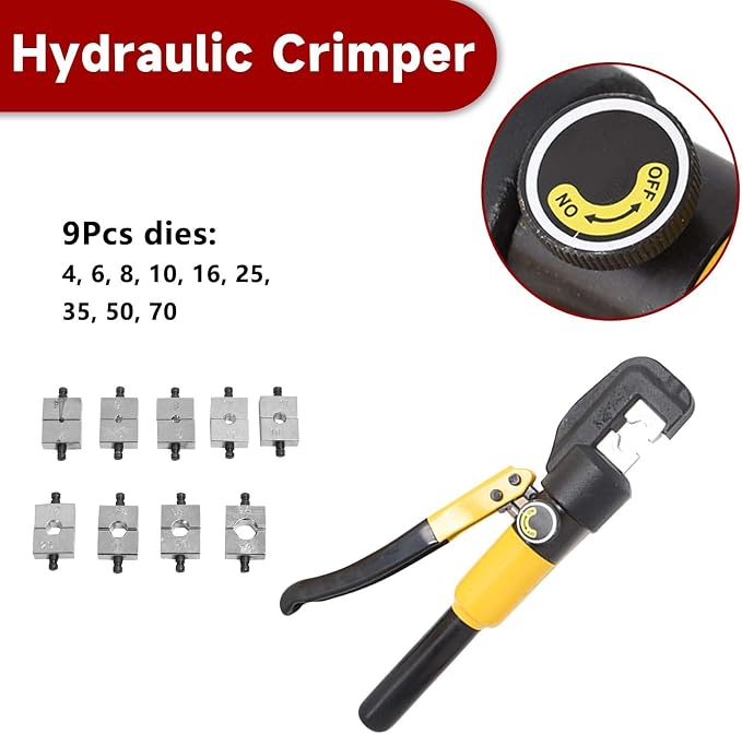 findmall 6 Ton Hydraulic Cable Lug Crimper, 12 AWG to 2/0 AWG Industrial Hydraulic Crimping Tool, Electrical Terminal Cable Wire Tool with 9 Dies (4, 6, 8, 10, 16, 25, 35, 50, 70)