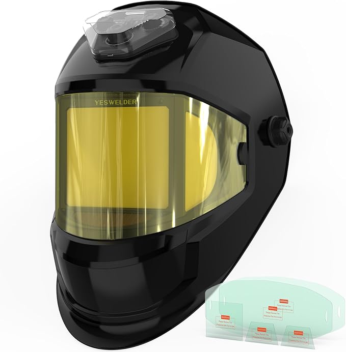 YESWELDER Panoramic Three Sides Auto Darkening welding Helmet with 6 Arc Sensors, Blue Light Blocking, 1/1/1/1 True Color, Type-C Charging, Wide Shade for TIG MIG ARC CUT GRIND Welder Hood Mask
