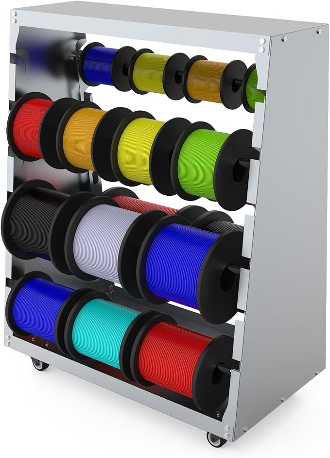 Wire Spool Rack,Electrical Wire Assortment with Wheel,Automotive Wiring Storage,Heavy Duty 6 Rods Wire/Cable Dispenser for Electrical Industrial & Retail Use,300lbs Capacity,Gray
