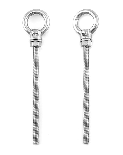 QWORK Threaded Eyebolts, 50 Pack 1/4" x 4" Long Stainless Steel Marine Grade Shoulder Eye Bolt M6